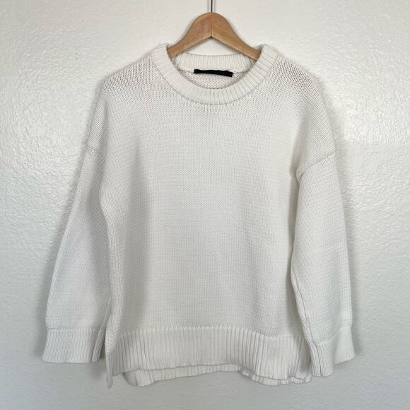 Jenni Kayne Chunky Crewneck Cotton Sweater Ivory White Boyfriend Everyday L - Picture 5 of 16